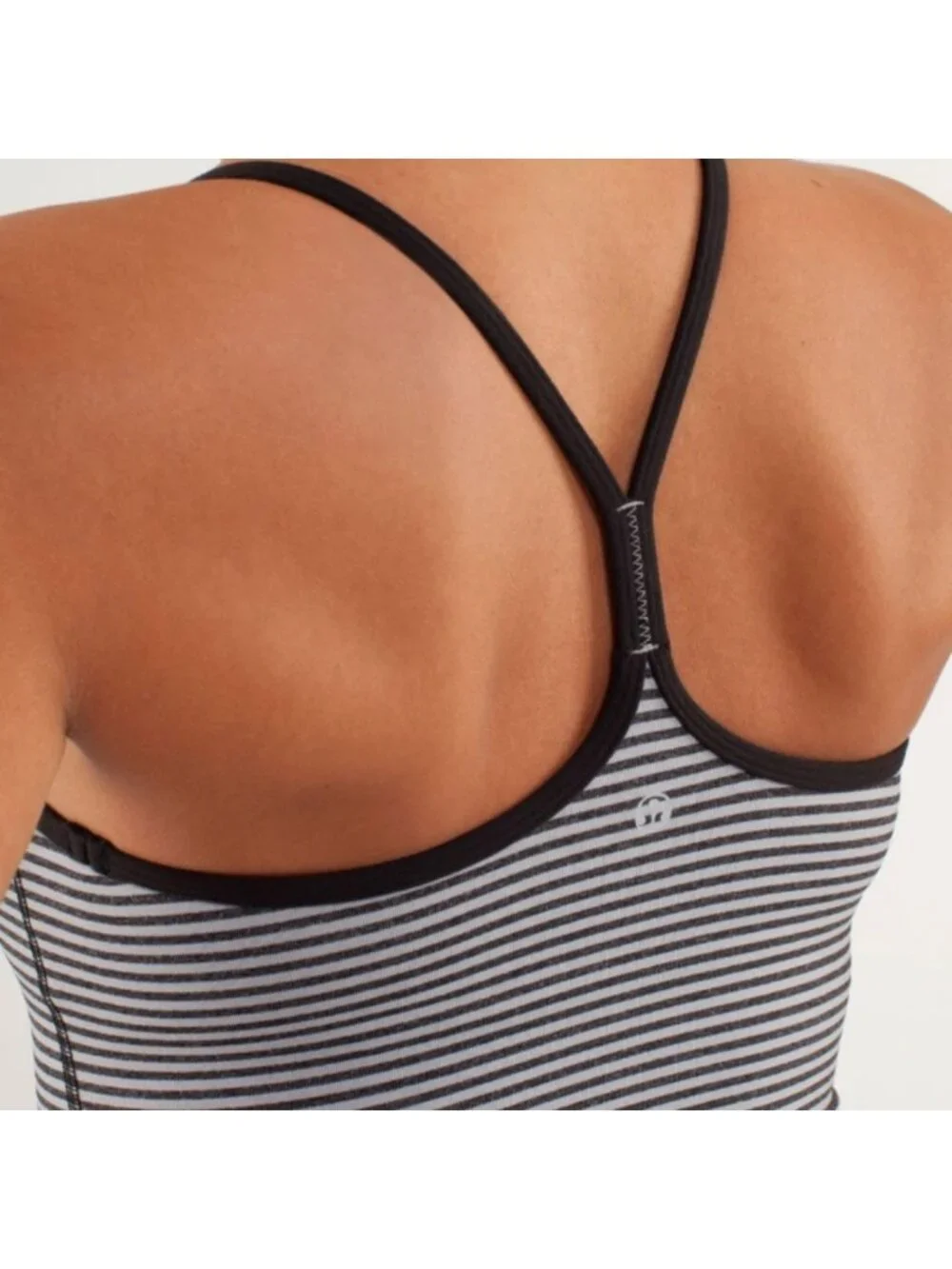Lululemon Power Y Tank *Luon Light Slope Stripe Silver Slate Heathered Blk / blk